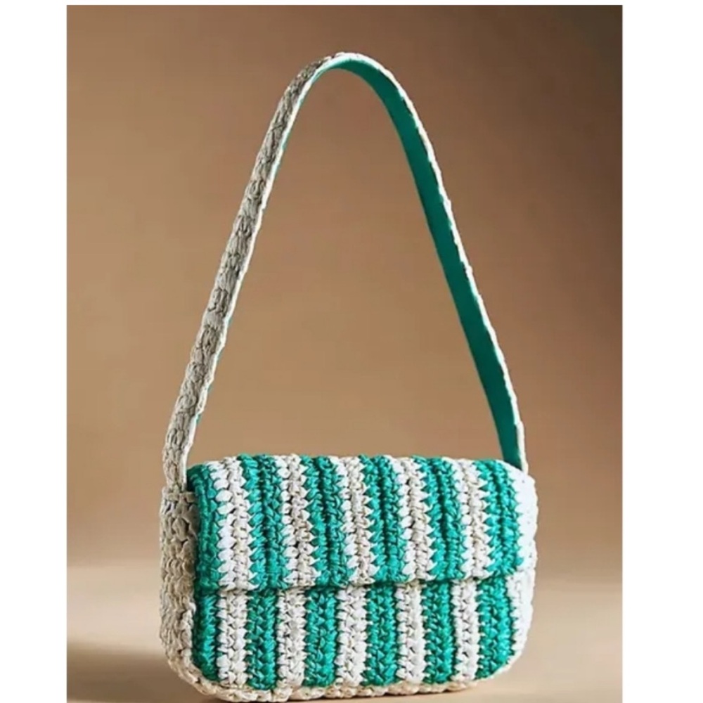 Anthropologie Nwt Striped Raffia Shoulder Bag. New with tag